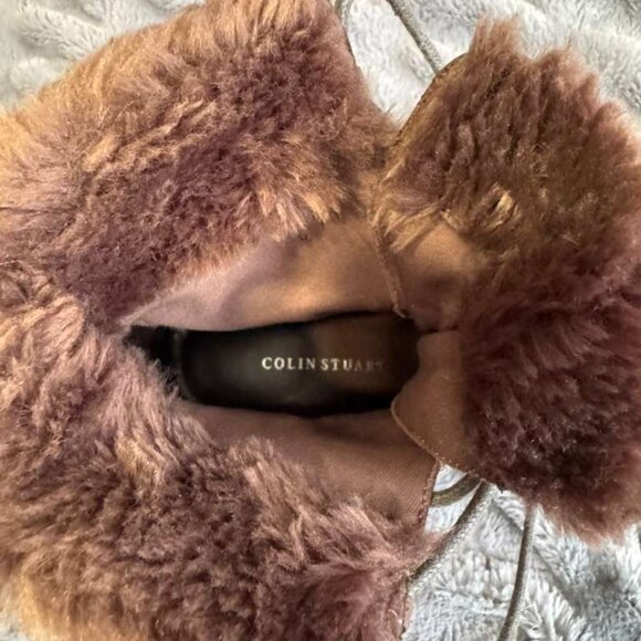 Colin Stuart Brown Genuine Leather Heel stiletto Boots Faux Fur Pointed Toe 7M - Picture 6 of 13